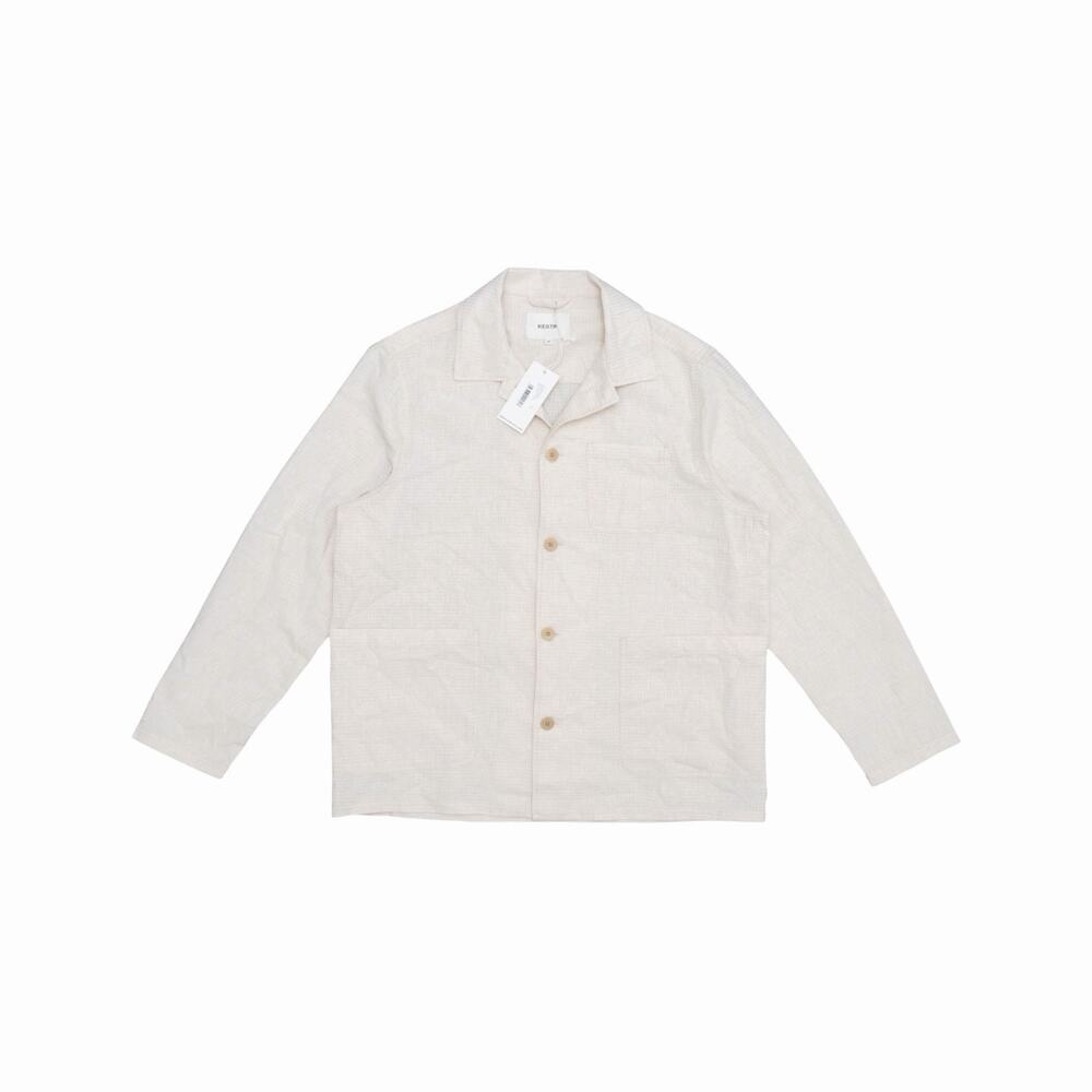 NEW KESTIN Ormiston Work Jacket in Ecru Linen Waffle Beige XL